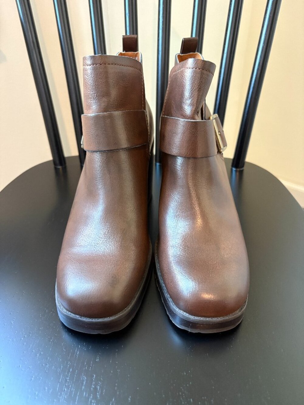 KORKS Women’s Brown Ankle Boots Size 8.5M Buckle Block Heel Booties
